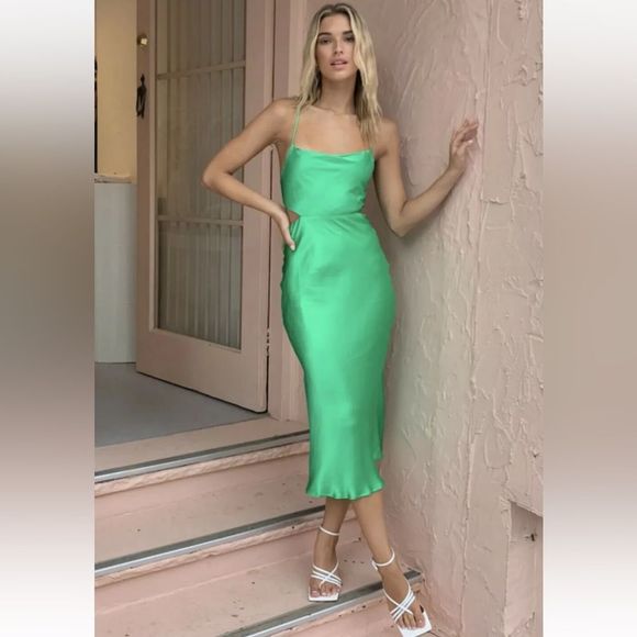 NWT Bec&Bridge Loren Cut Out Slip Midi Dress Green sz 2 US - Picture 1 of 10